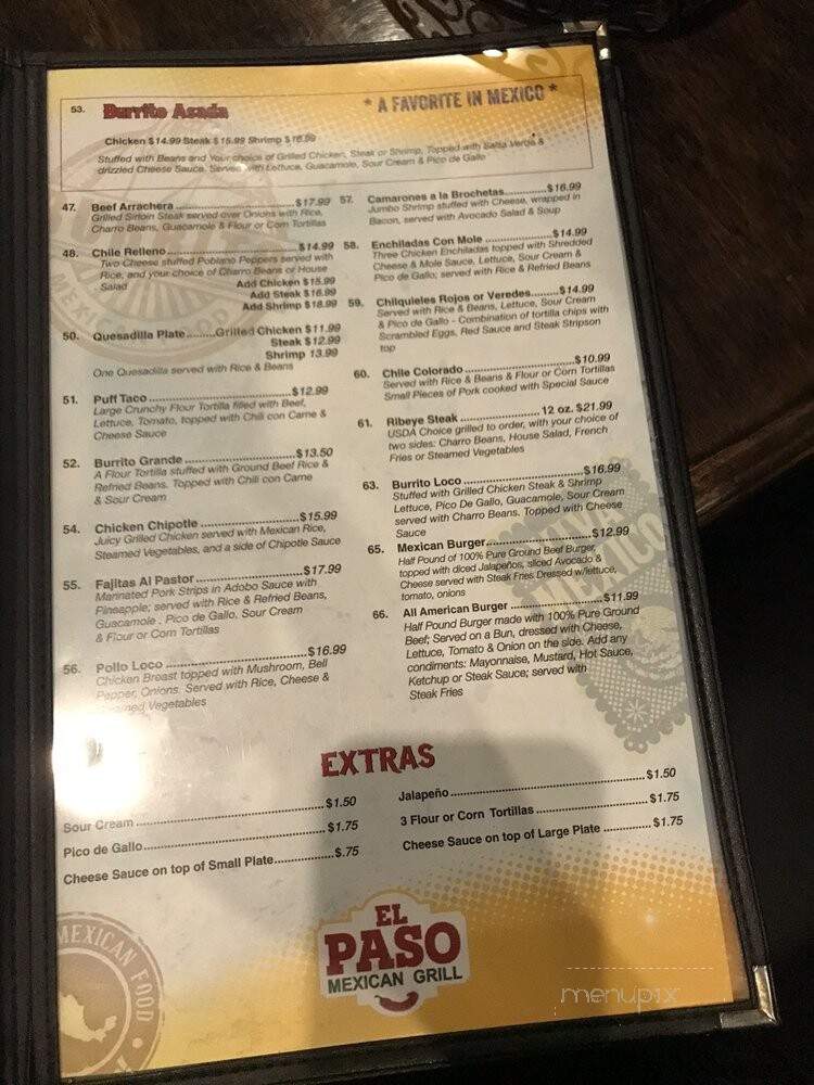 El Paso Mexican Grill - Denham Springs, LA menu_pic