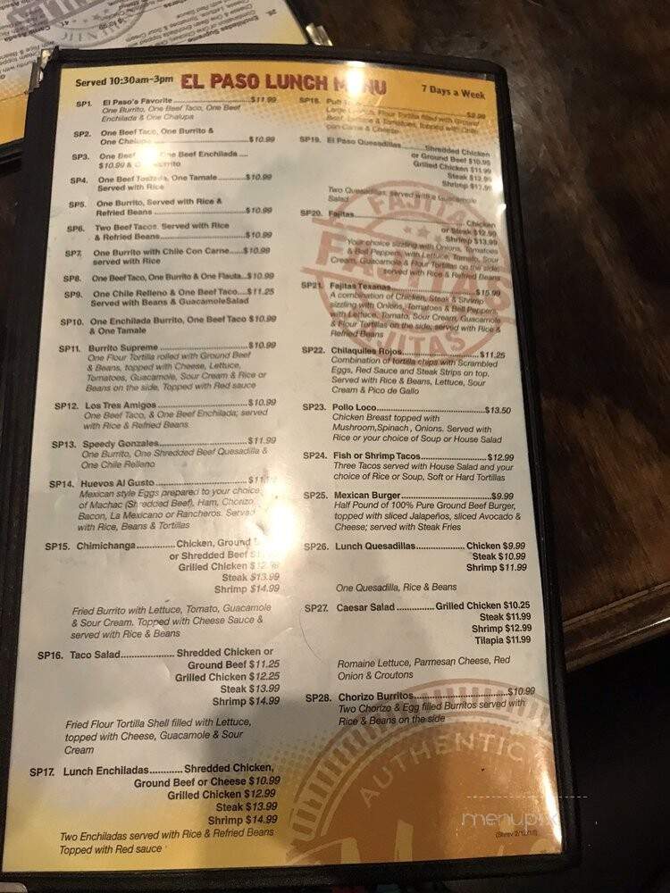 El Paso Mexican Grill - Denham Springs, LA menu_pic