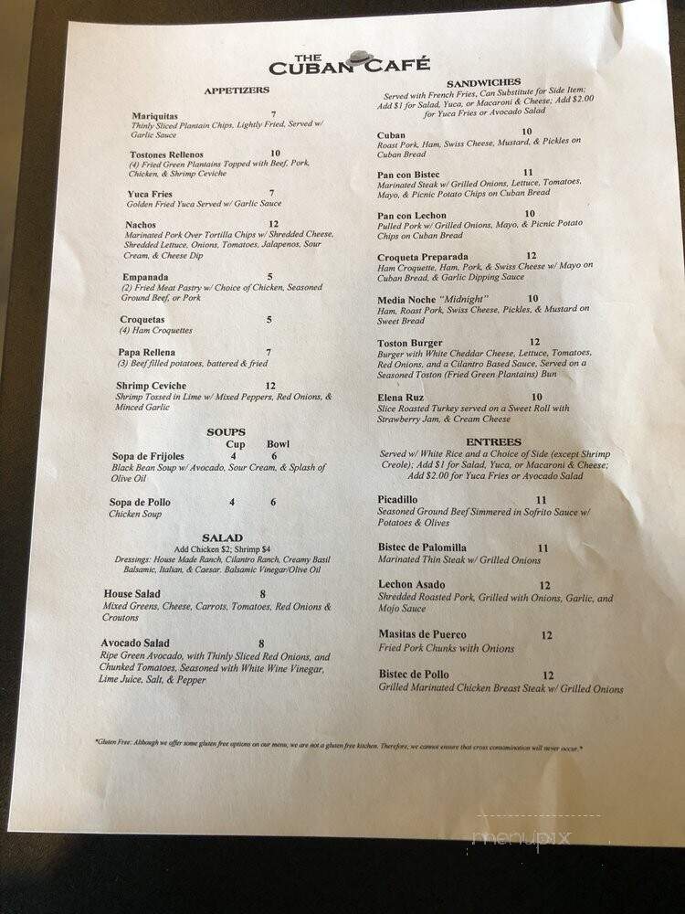 The Cuban Cafe - Madison, AL menu_pic