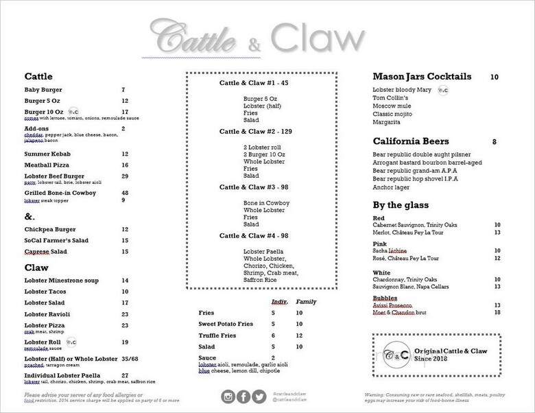 Cattle & Claw - Los Angeles, CA menu_pic