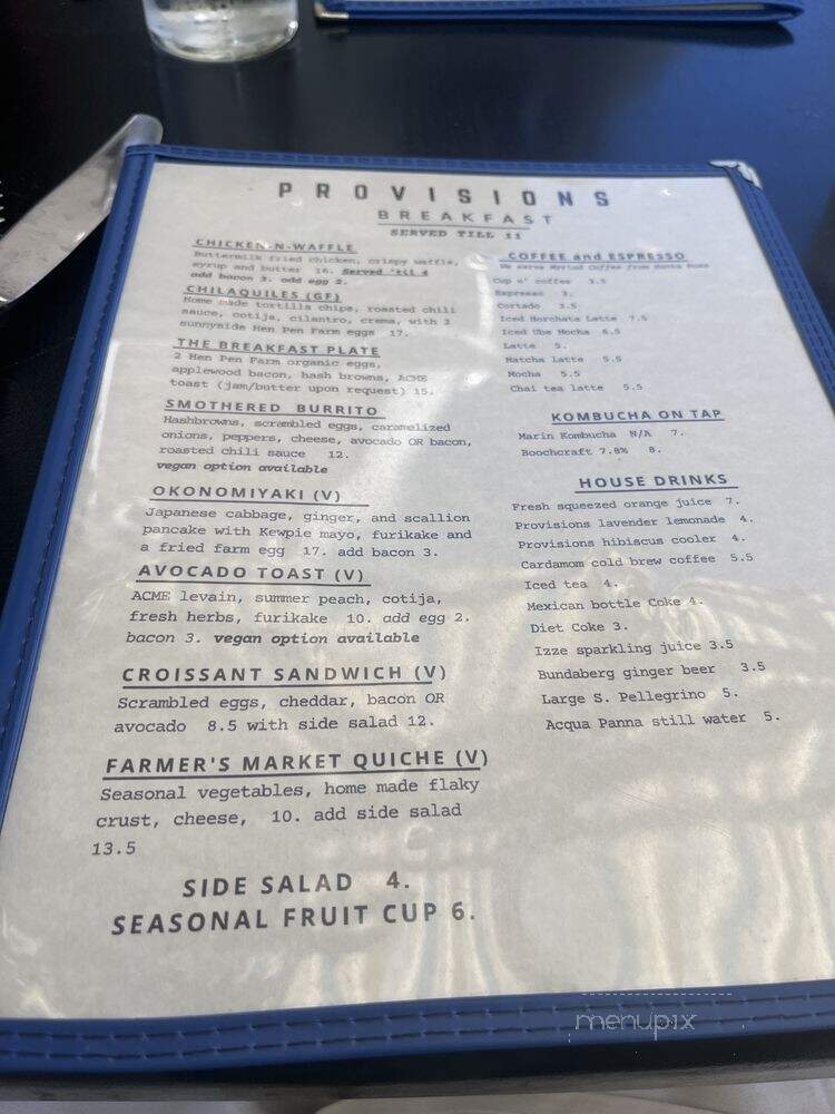 Provisions - Vallejo, CA menu_pic