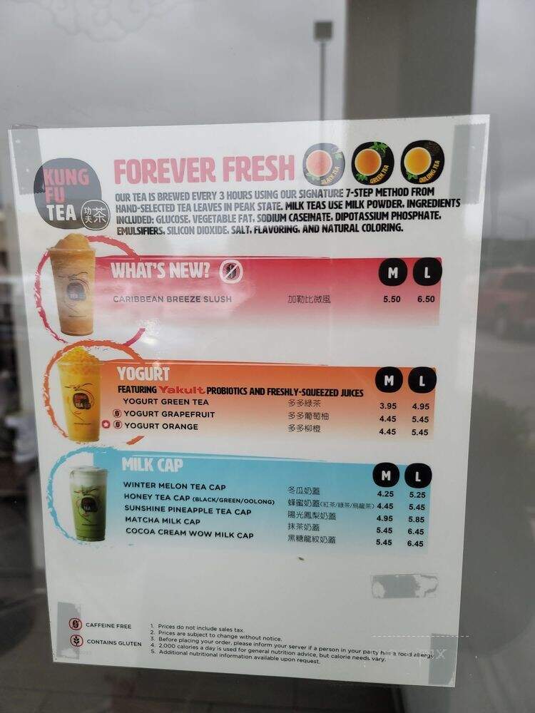 Kung Fu Tea - Overland Park, KS menu_pic