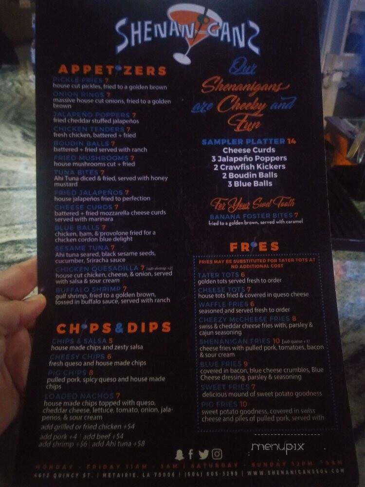 Shenanigans - Metairie, LA menu_pic