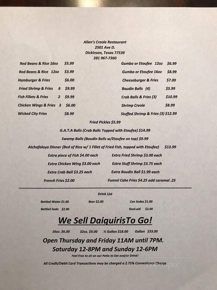 Allen's Creole - Dickinson, TX menu_pic