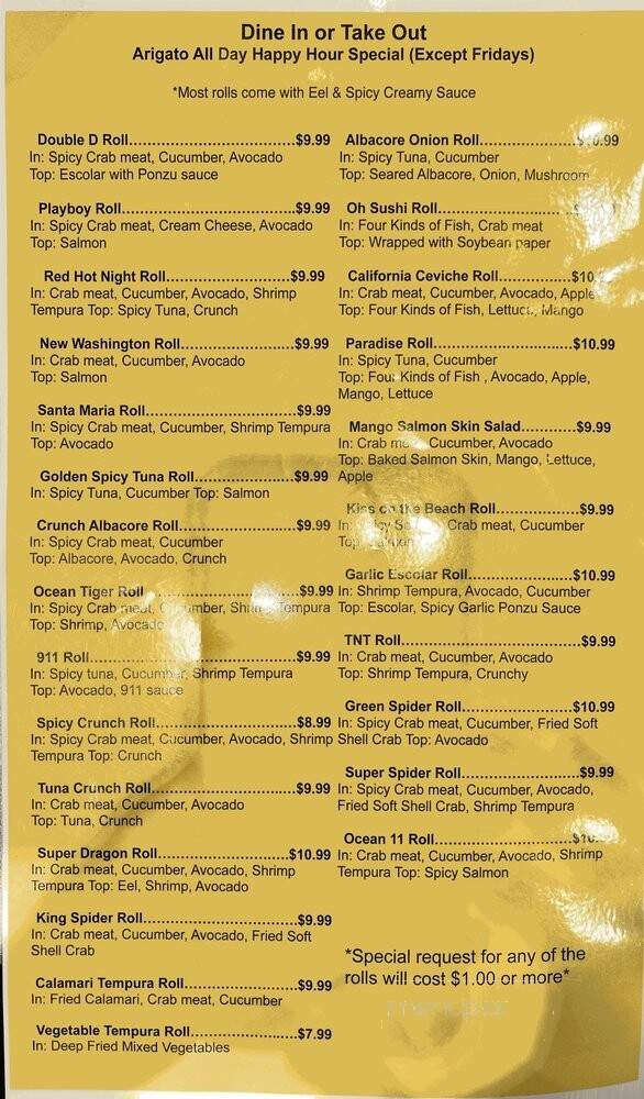 Arigato Sushi - San Luis Obispo, CA menu_pic