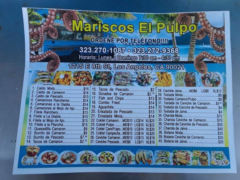 Mariscos El Pulpo - Los Angeles, CA menu_pic