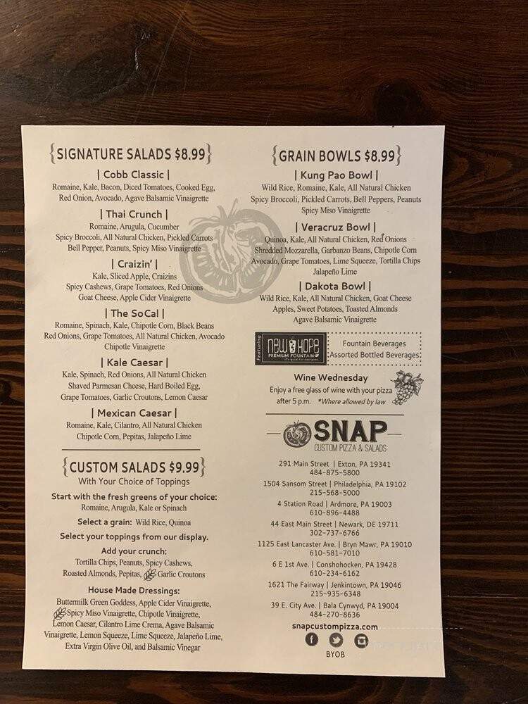 Snap Custom Pizza & Salads - Bala Cynwyd, PA menu_pic