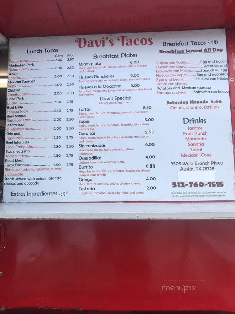 David's Tacos - Austin, TX menu_pic