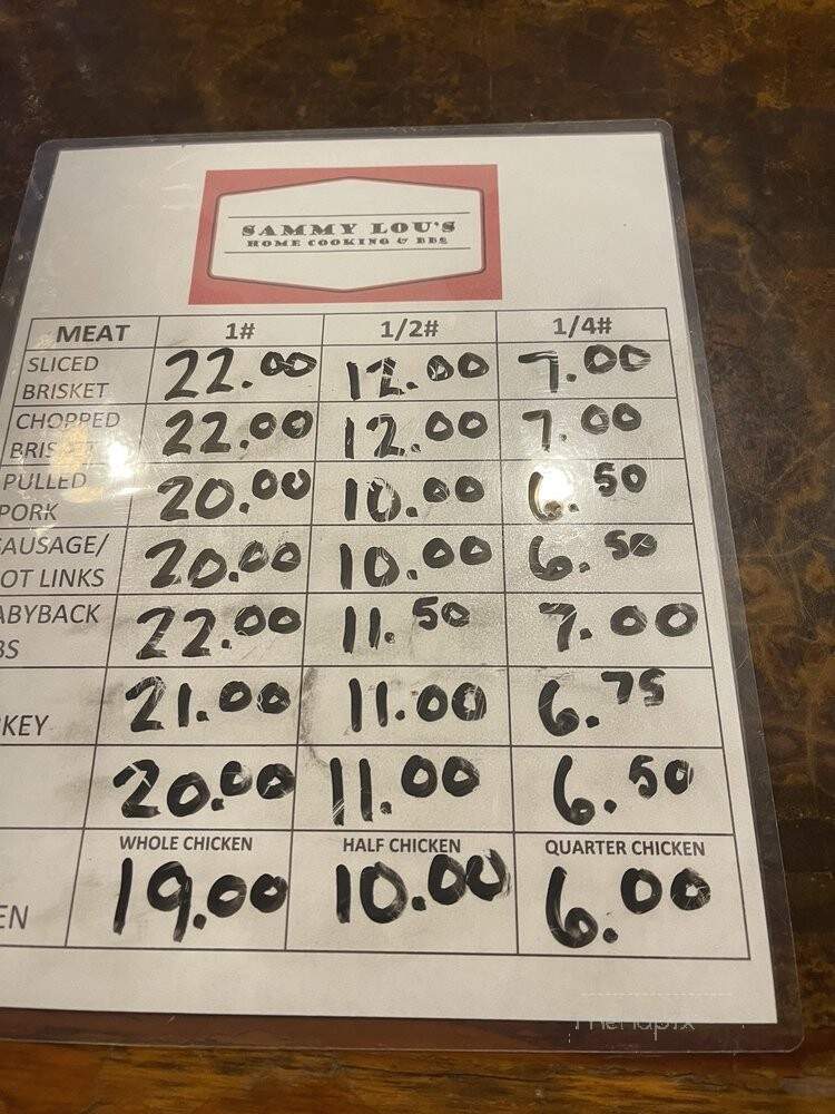 Sammy Lou's Home Cooking And BBQ - Rowlett, TX menu_pic