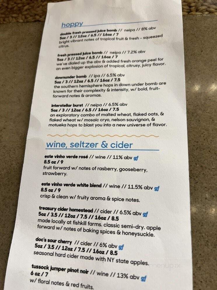Sloop Brewing At The Factory - Hopewell Junction, NY menu_pic