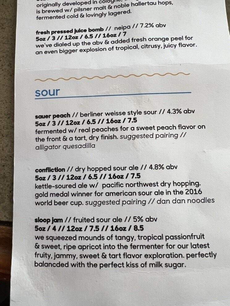 Sloop Brewing At The Factory - Hopewell Junction, NY menu_pic