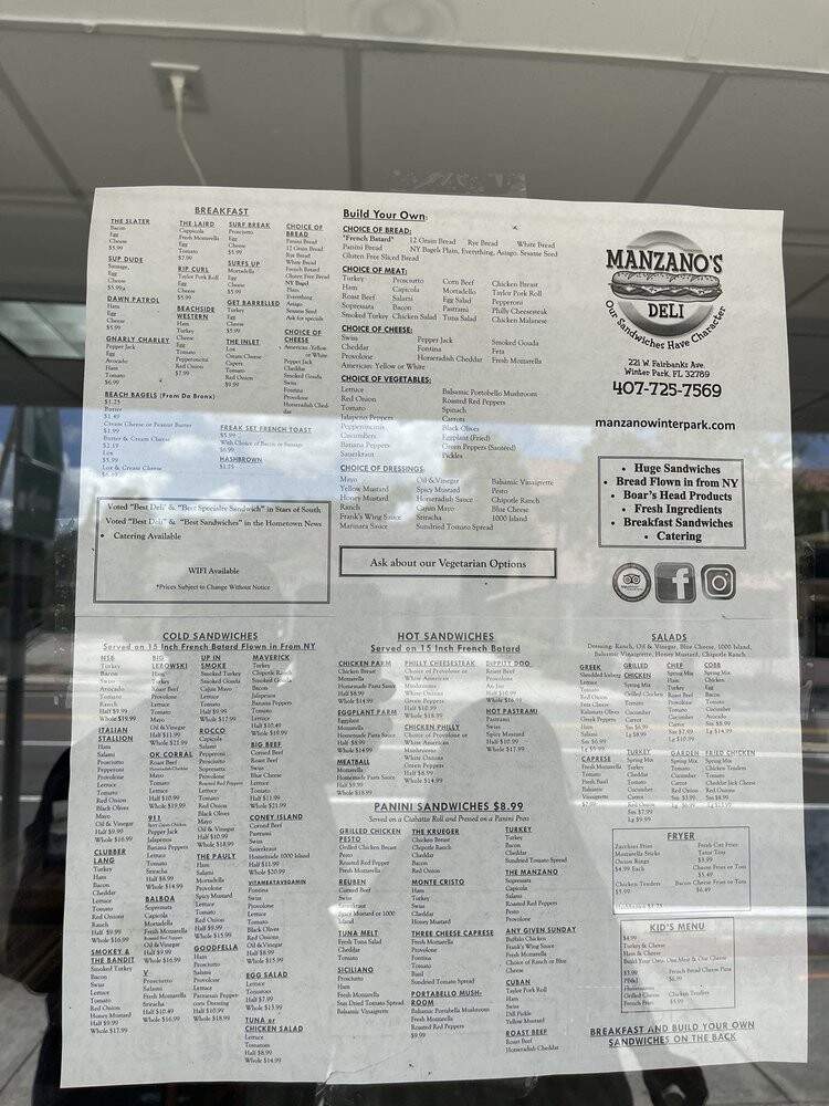 Manzano's Beachside Deli - Winter Park, FL menu_pic