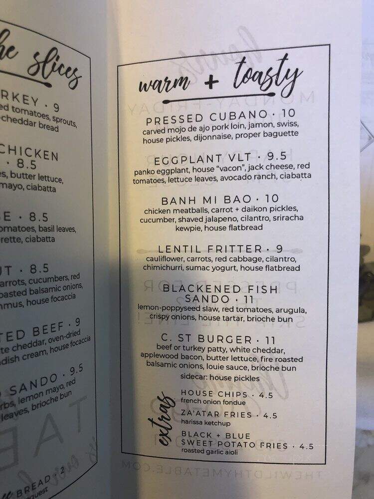 The Wild Thyme Table - San Diego, CA menu_pic