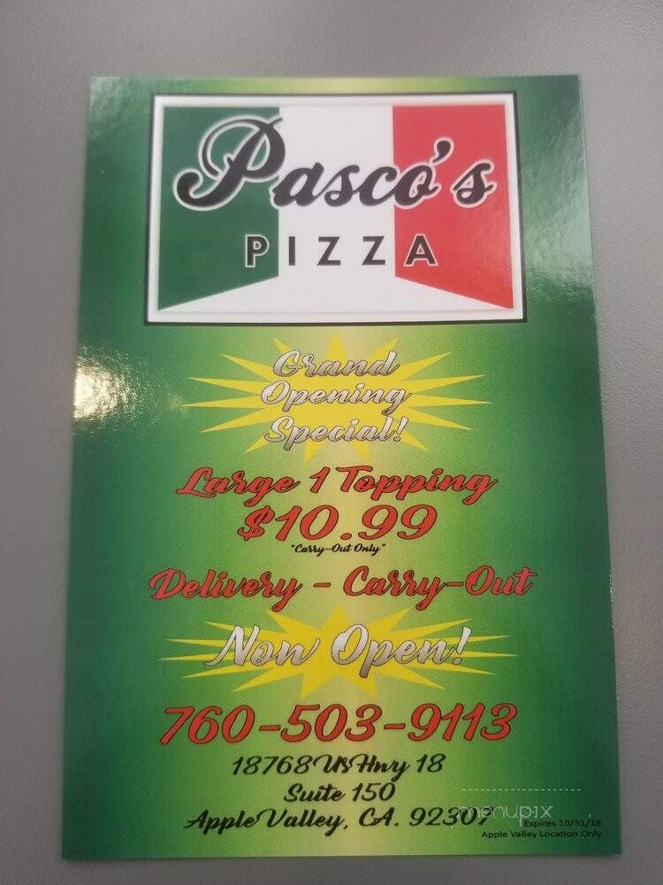 Pasco's Pizza Apple Valley - Apple Valley, CA menu_pic