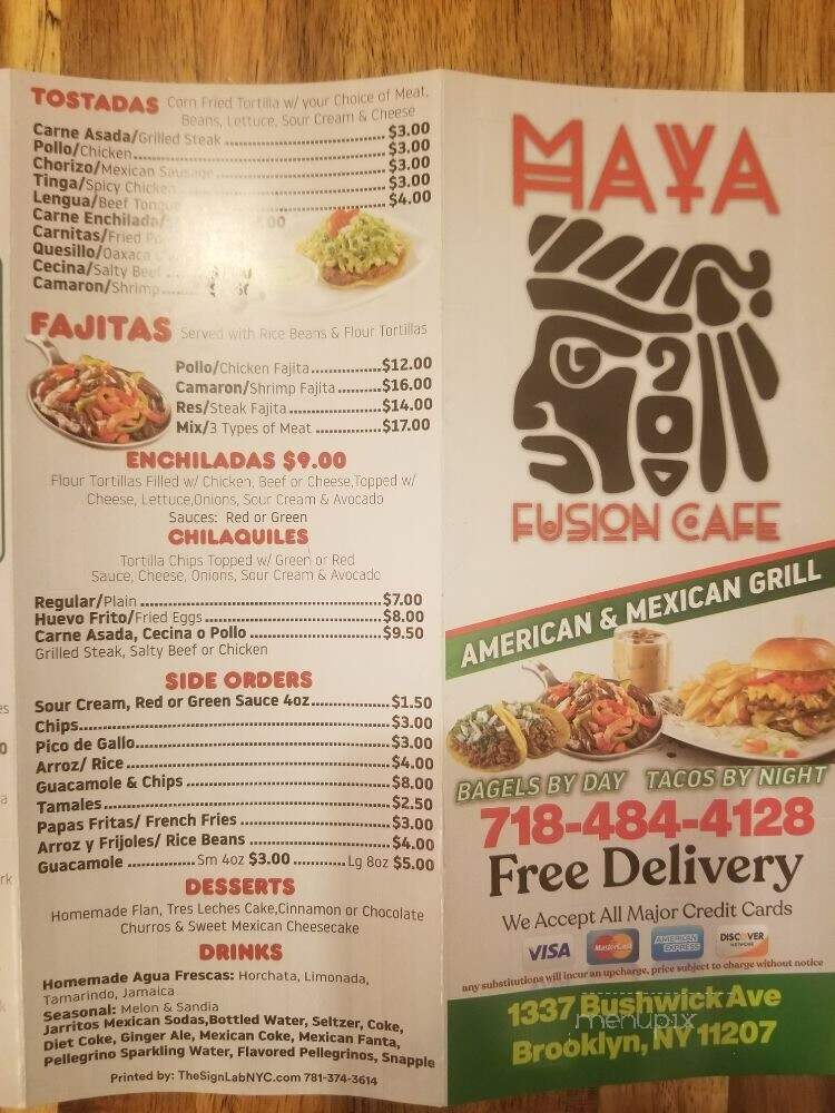Maya Fusion Cafe - Brooklyn, NY menu_pic