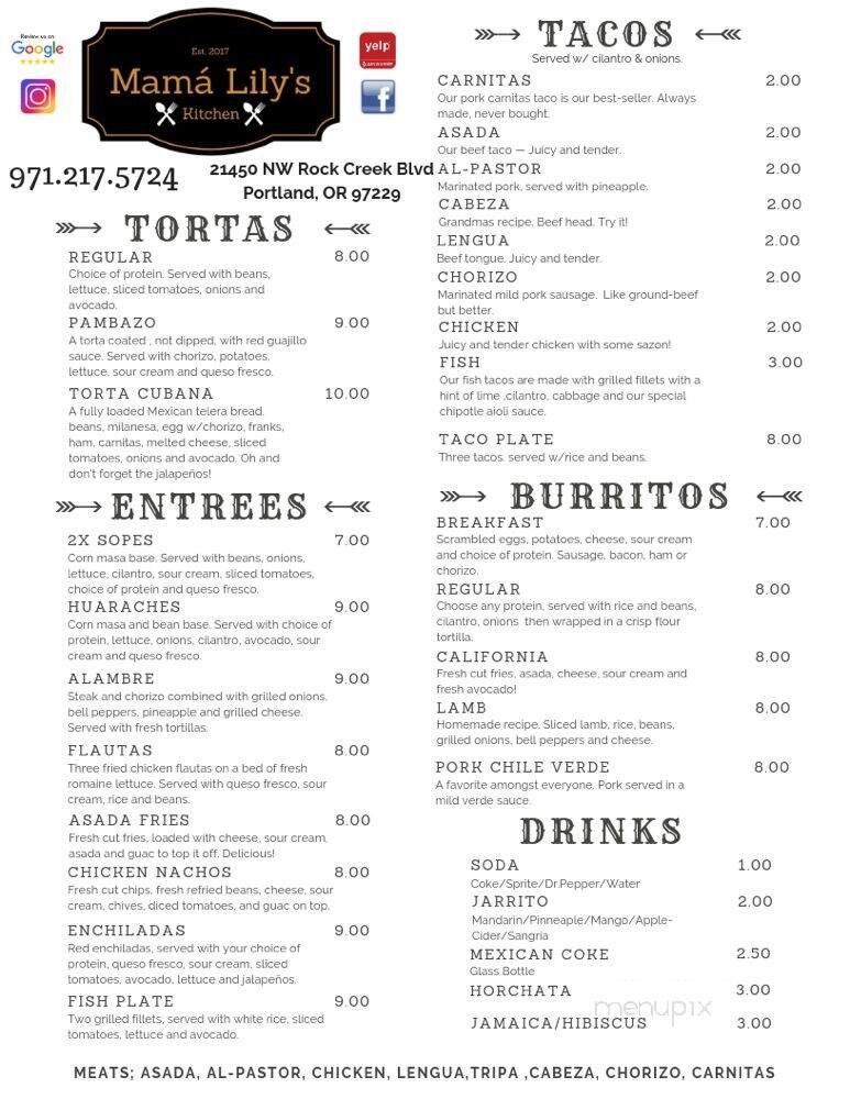 Mama Lily's Kitchen - Hillsboro, OR menu_pic