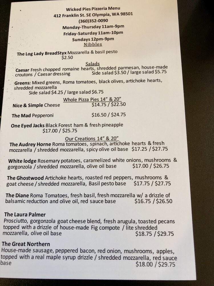 Wicked Pies Pizzeria - Olympia, WA menu_pic
