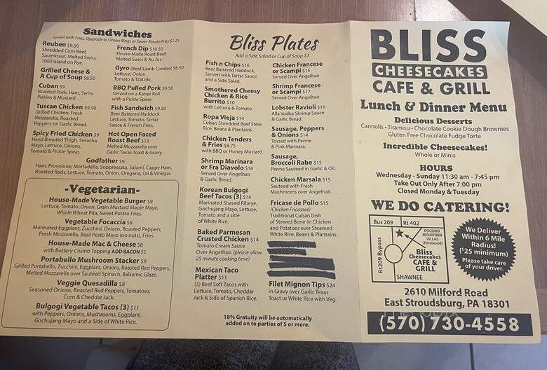 Bliss Cheesecakes Cafe & Grill - East Stroudsburg, PA