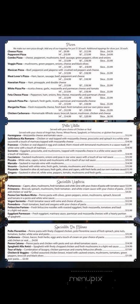 Milano Italian restaurant - Shelbyville, KY menu_pic