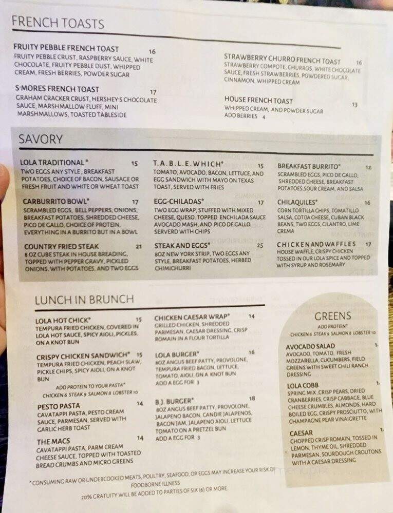 The Lola - Glendale, AZ menu_pic