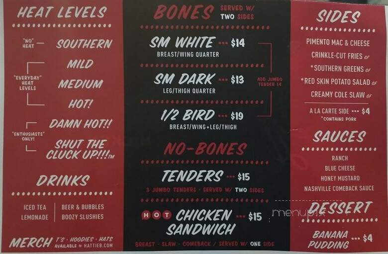 Hattie B's Hot Chicken - Las Vegas, NV menu_pic