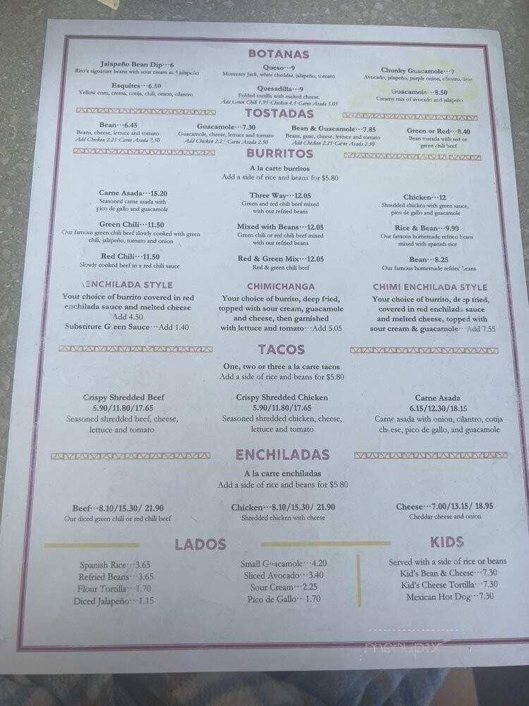 Rito's Mexican Food - Phoenix, AZ menu_pic