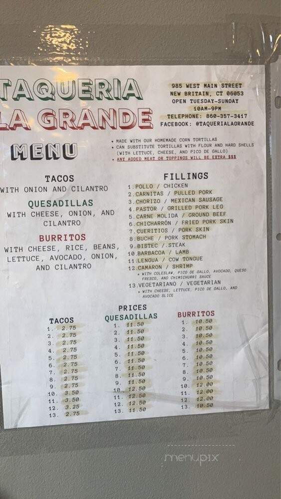 Taqueria Grande - New Britain, CT menu_pic