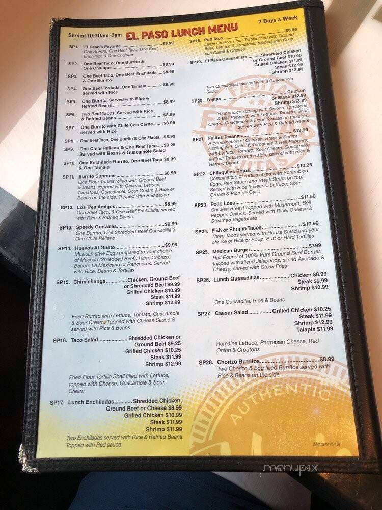 El Paso Mexican Grill - Vicksburg, MS menu_pic