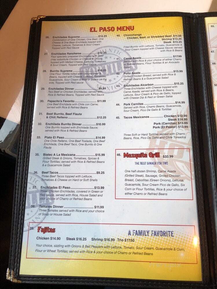El Paso Mexican Grill - Vicksburg, MS menu_pic