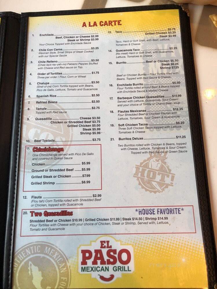 El Paso Mexican Grill - Vicksburg, MS menu_pic