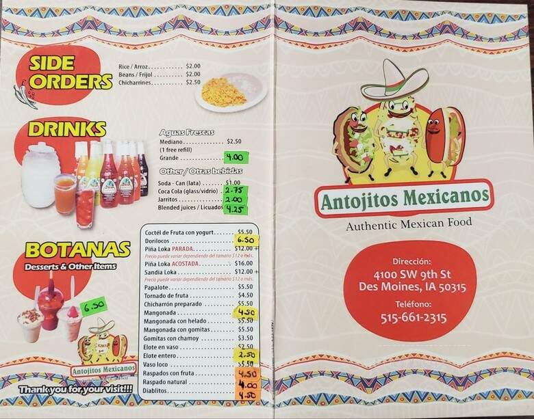 Antojitos Mexicanos - Des Moines, IA menu_pic