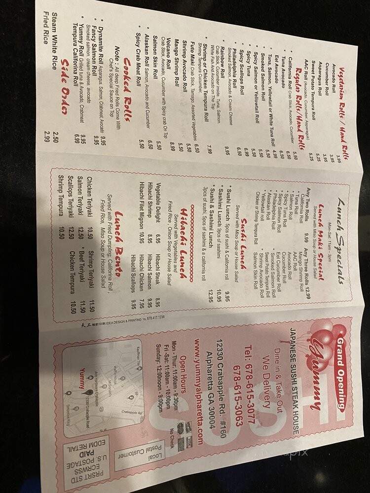 Yummy Sushi & Steak House - Alpharetta, GA menu_pic