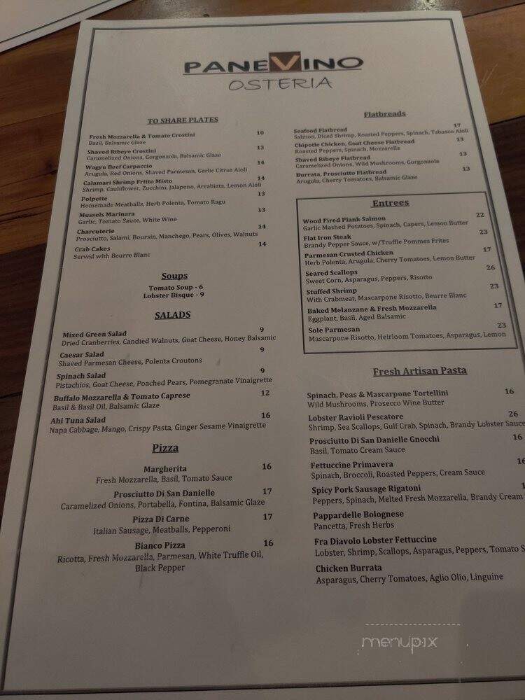 Pane Vino Osteria - Dallas, TX menu_pic