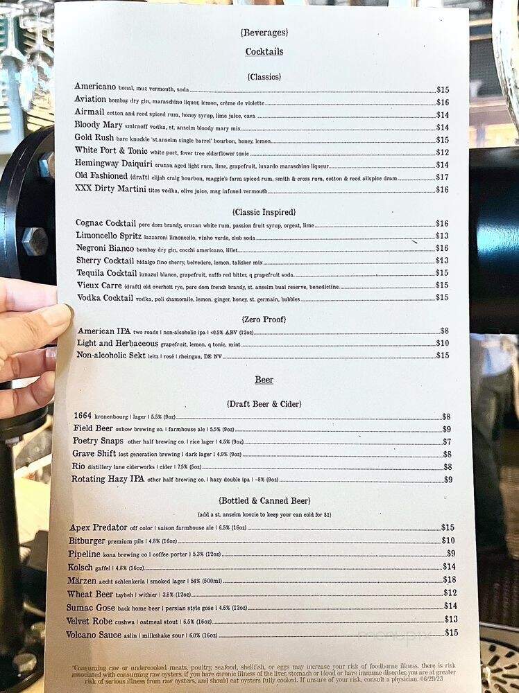 St. Anselm - Washington, DC menu_pic
