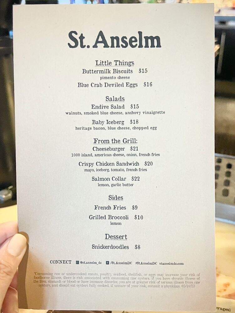 St. Anselm - Washington, DC menu_pic