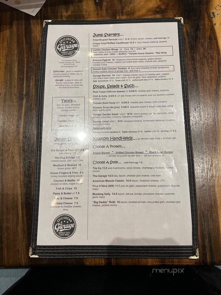 Epicurean Garage - Chester Springs, PA menu_pic