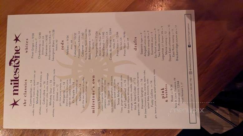 Milestone - Redding, CT menu_pic