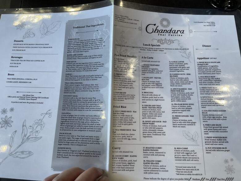 Chandara Thai - Grass Valley, CA menu_pic