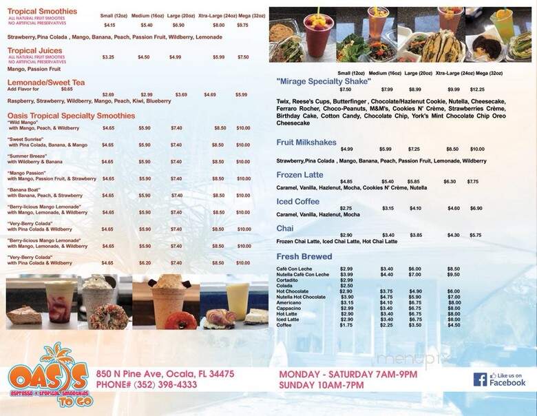 Oasis Tropical Cafe - Ocala, FL menu_pic