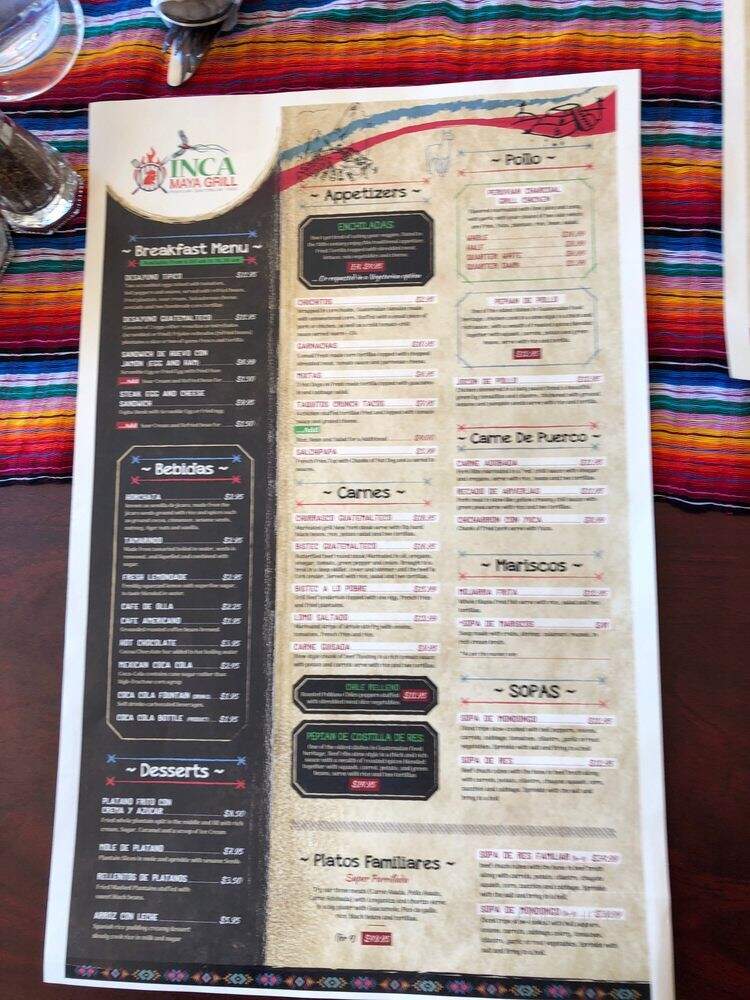 Inca Maya Grill - Sterling, VA menu_pic