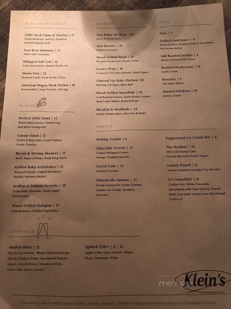 Kleins - Brooklyn, NY menu_pic
