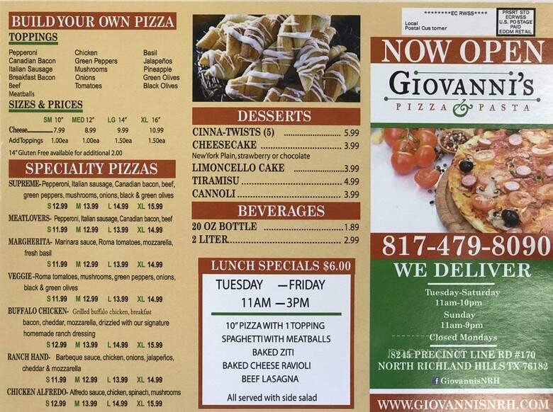Giovanni's Pizza N Pasta - North Richland Hills, TX menu_pic