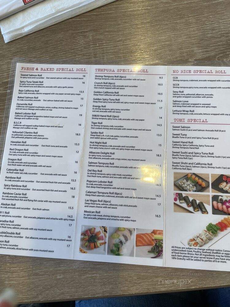 Tomi Sushi - Los Angeles, CA menu_pic
