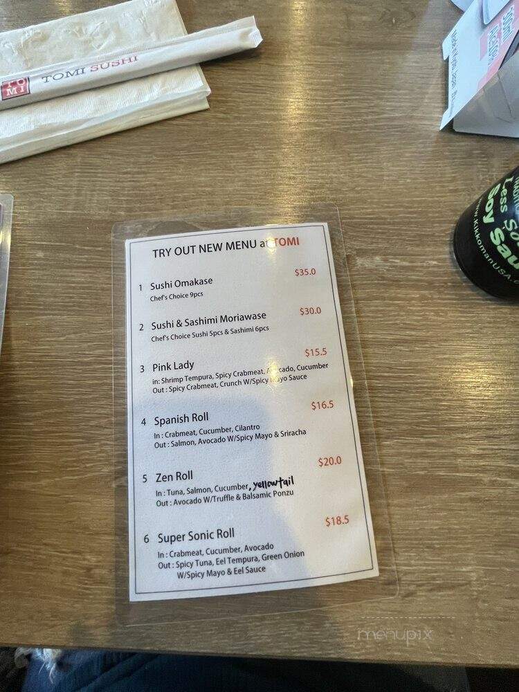 Tomi Sushi - Los Angeles, CA menu_pic