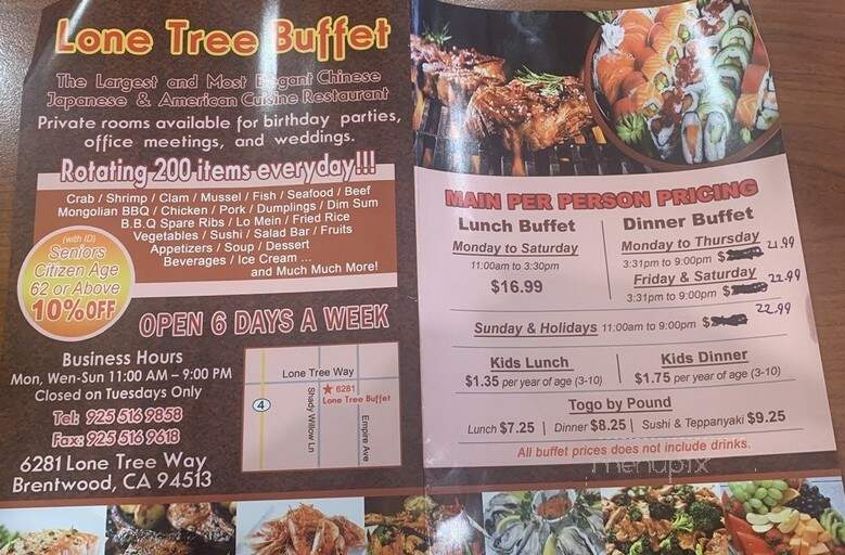Lone Tree Buffet - Brentwood, CA menu_pic