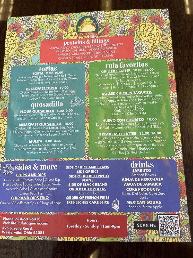 Tula Taqueria - Westerville, OH menu_pic