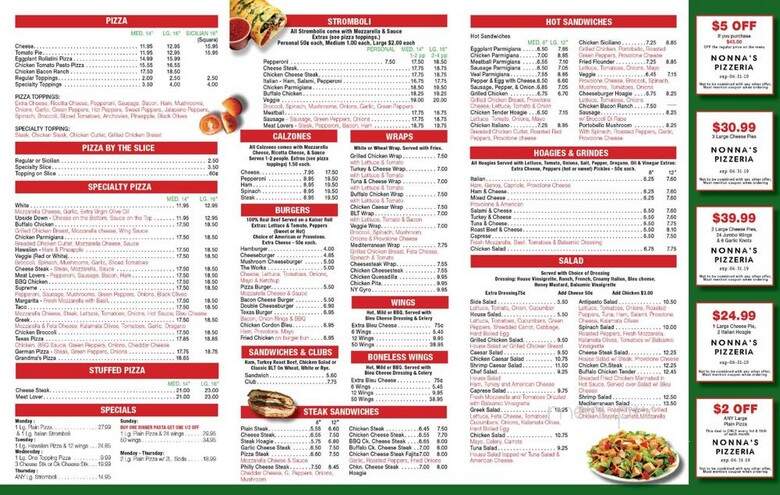 Nonna's Pizzeria - Gilbertsville, PA menu_pic