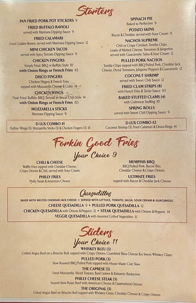 D-lux Diner - Wallkill, NY menu_pic