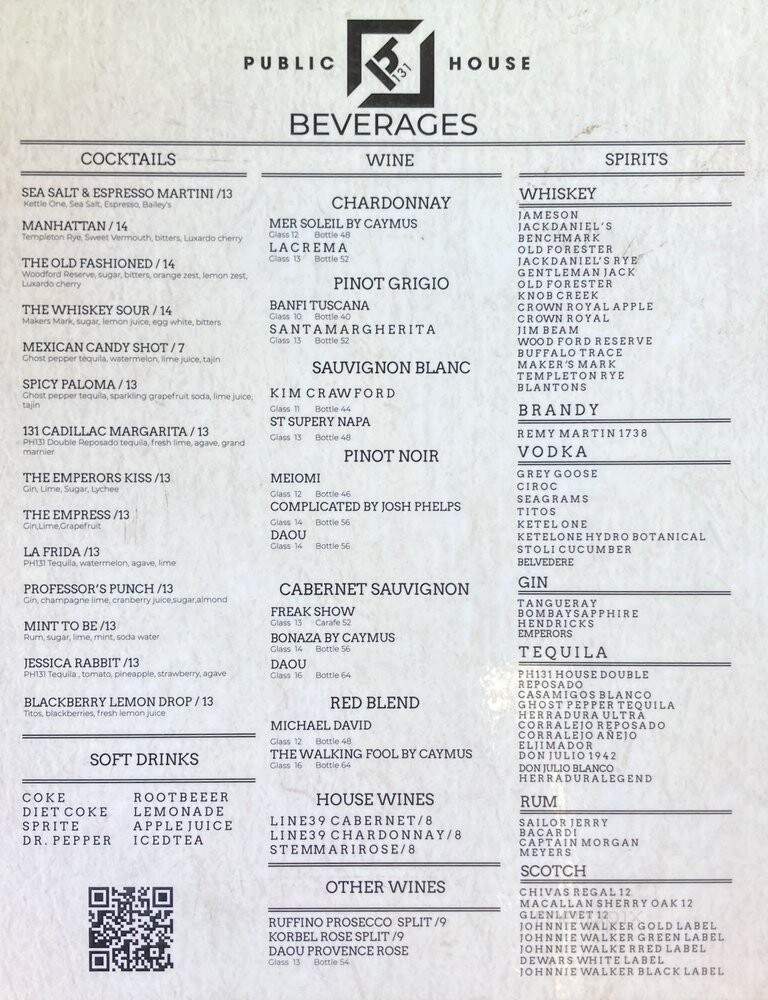 Public House 131 - San Diego, CA menu_pic