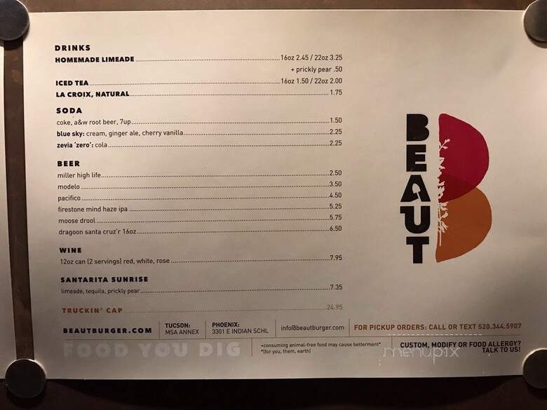 Beaut Burger - Tucson, AZ menu_pic